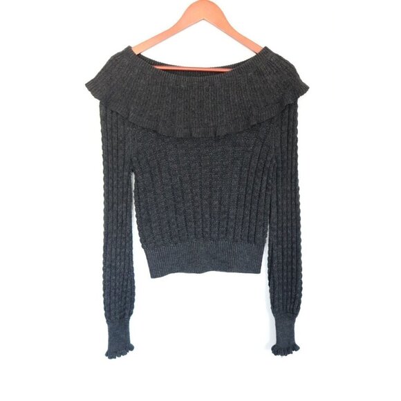 Free People Women's Small Gray Crazy In Love Sweater Crochet Knit Pullover Top - Picture 9 of 9